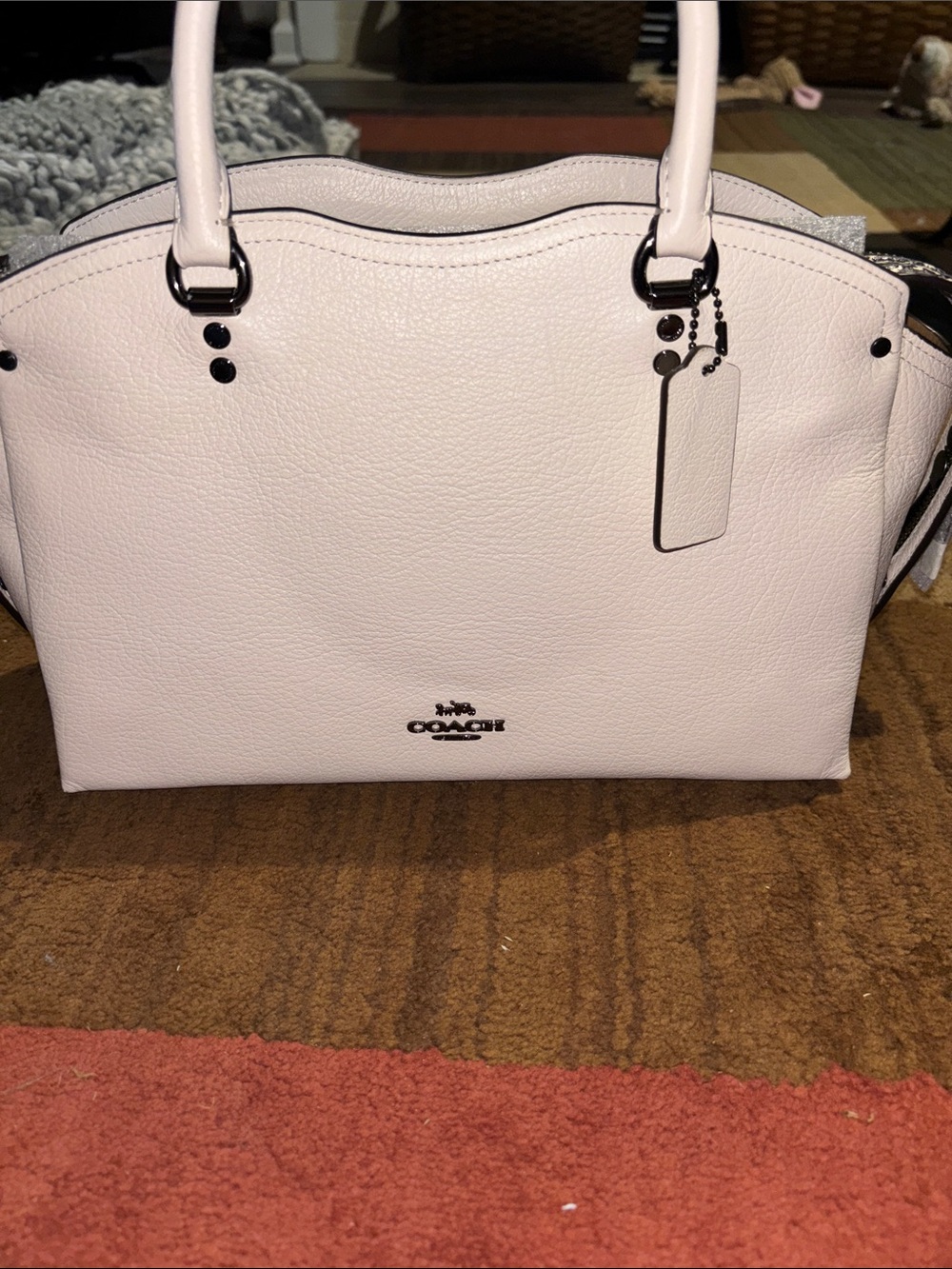 COACH Pebbled Leather Satchel Handbag in white